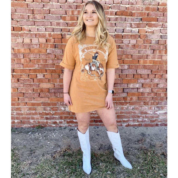 western Dresses & Skirts - Wild West Bucking Bronc Cowboy Cotton Tshirt Dress Size Women's Small